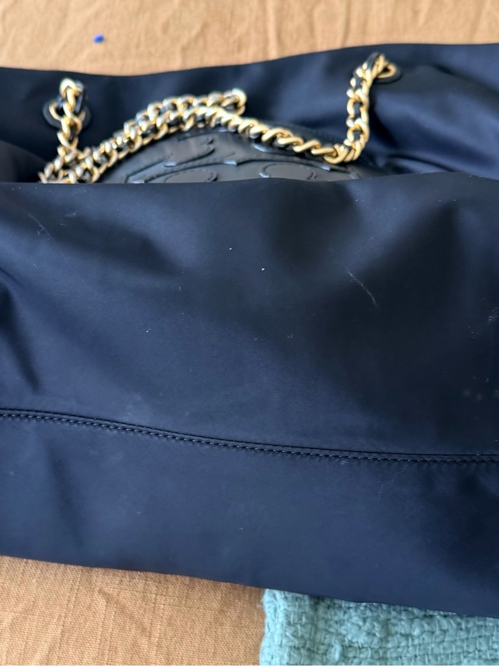 Tory Burch Black Nylon Tote with Gold Chain Straps and Wristlet - Picture 3 of 7